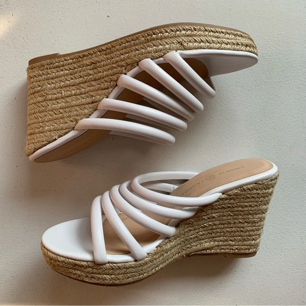 Chinese Laundry White Eleana Strappy Platform Wedge Espadrille Sandals Size 9
